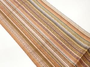 縞に草花・幾何学模様織出し全通袋帯